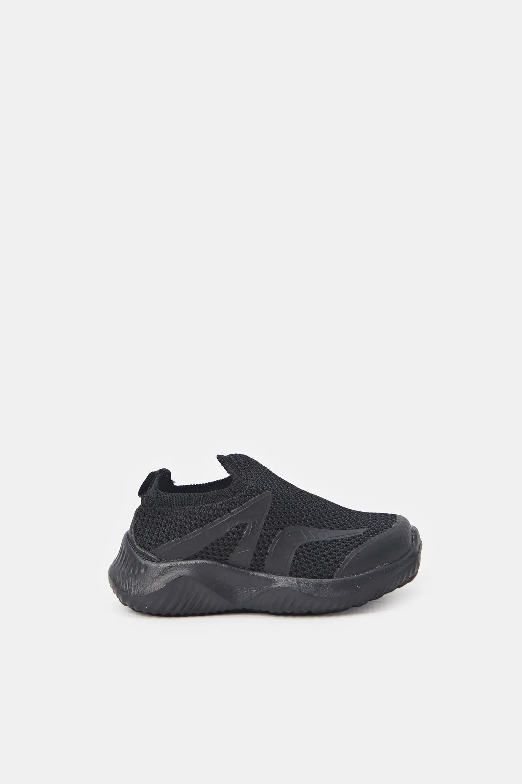 Boys Black Fly-Knit Slip-On Sneakers