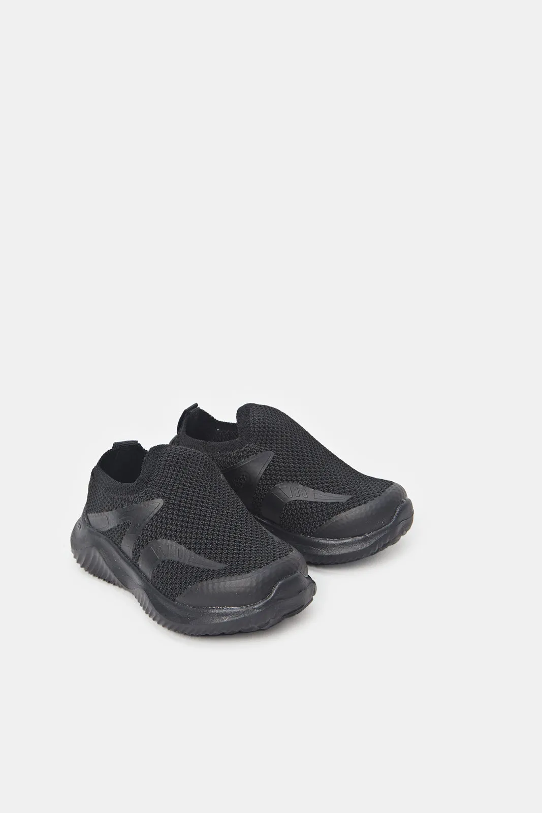 Boys Black Fly-Knit Slip-On Sneakers