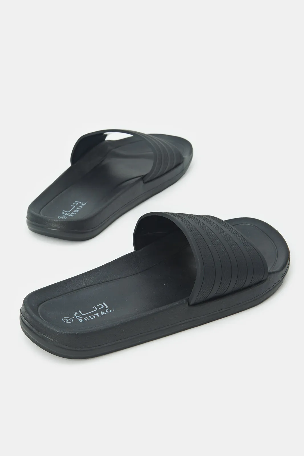 Boys Black Ribbed Texture Slide