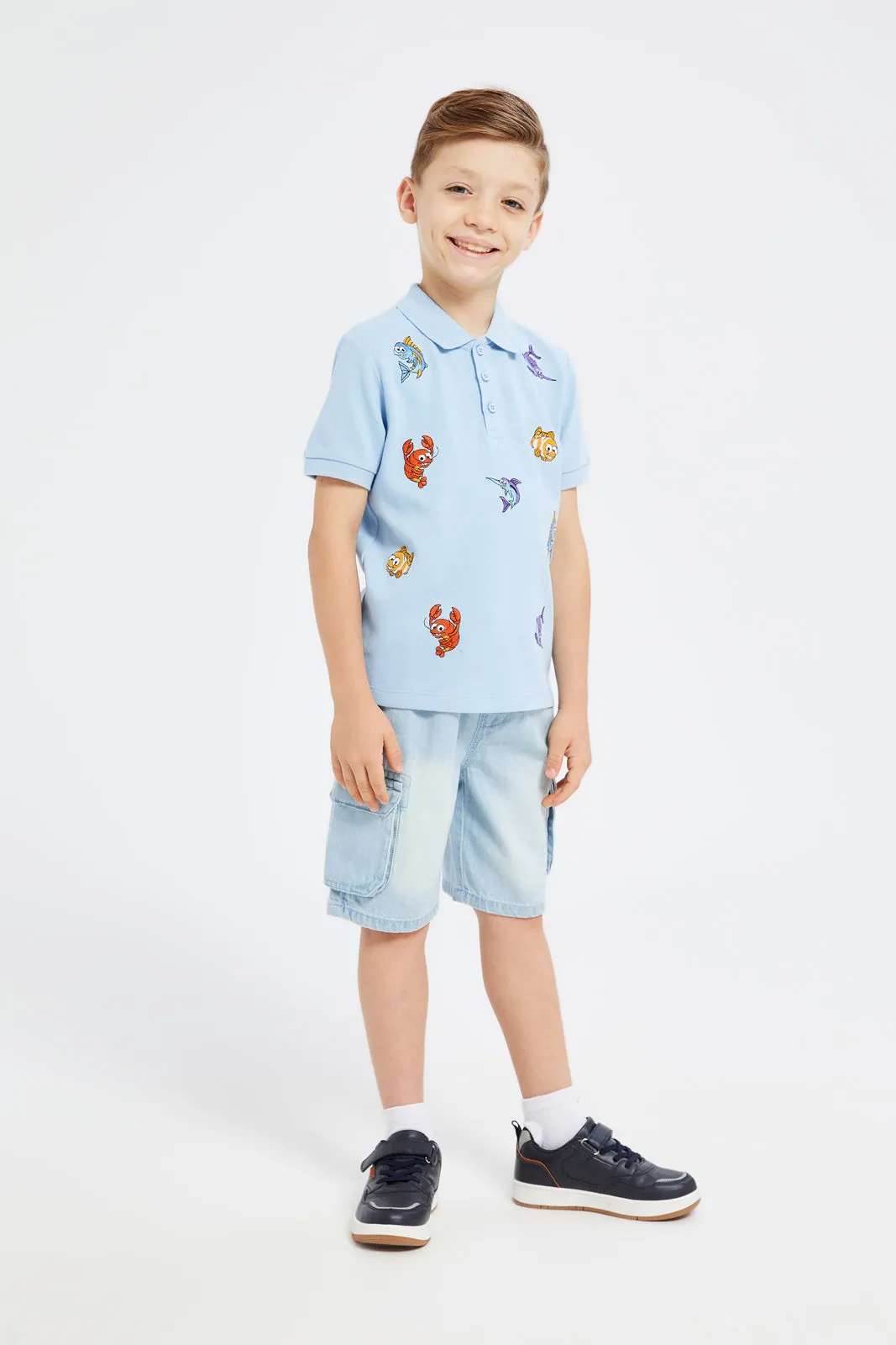 Boys Blue Cargo Pocket Pull On Shorts