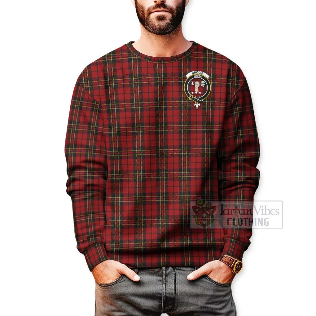 Brodie Tartan Sweatshirt with Family Crest and Bearded Skull Holding Bottles of Whiskey