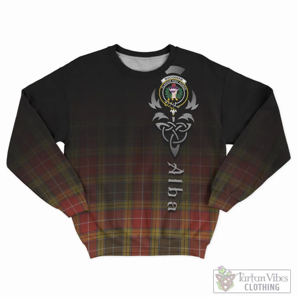 Buchanan Old Set Weathered Tartan Sweatshirt Featuring Alba Gu Brath Family Crest Celtic Inspired