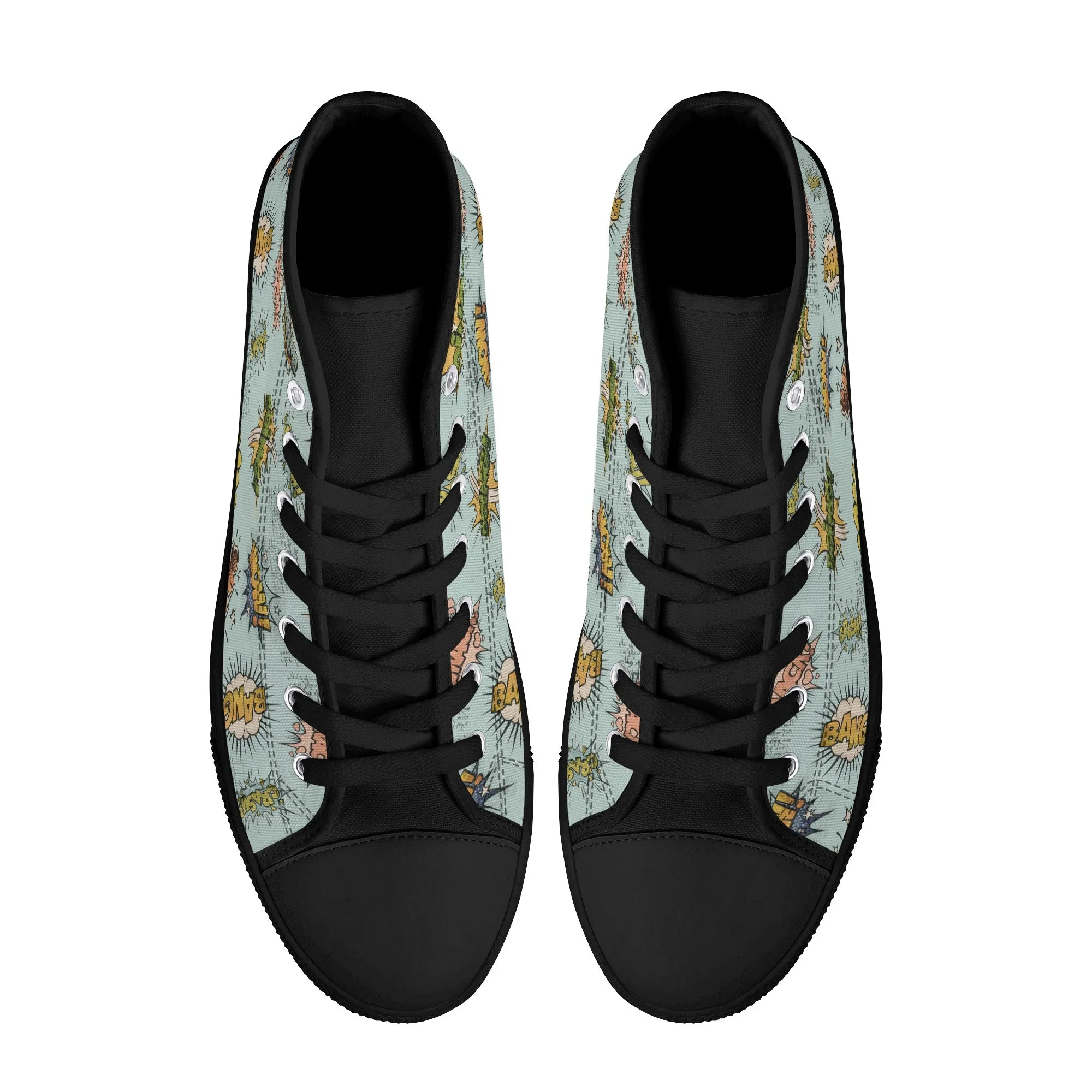 Canvas High Top Sneakers | Vintage Blue | Unique Onomatopoeia Print | Retro Comic style