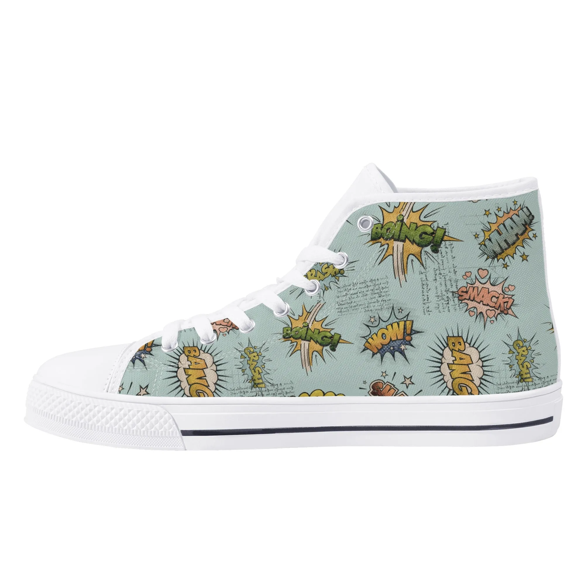 Canvas High Top Sneakers | Vintage Blue | Unique Onomatopoeia Print | Retro Comic style