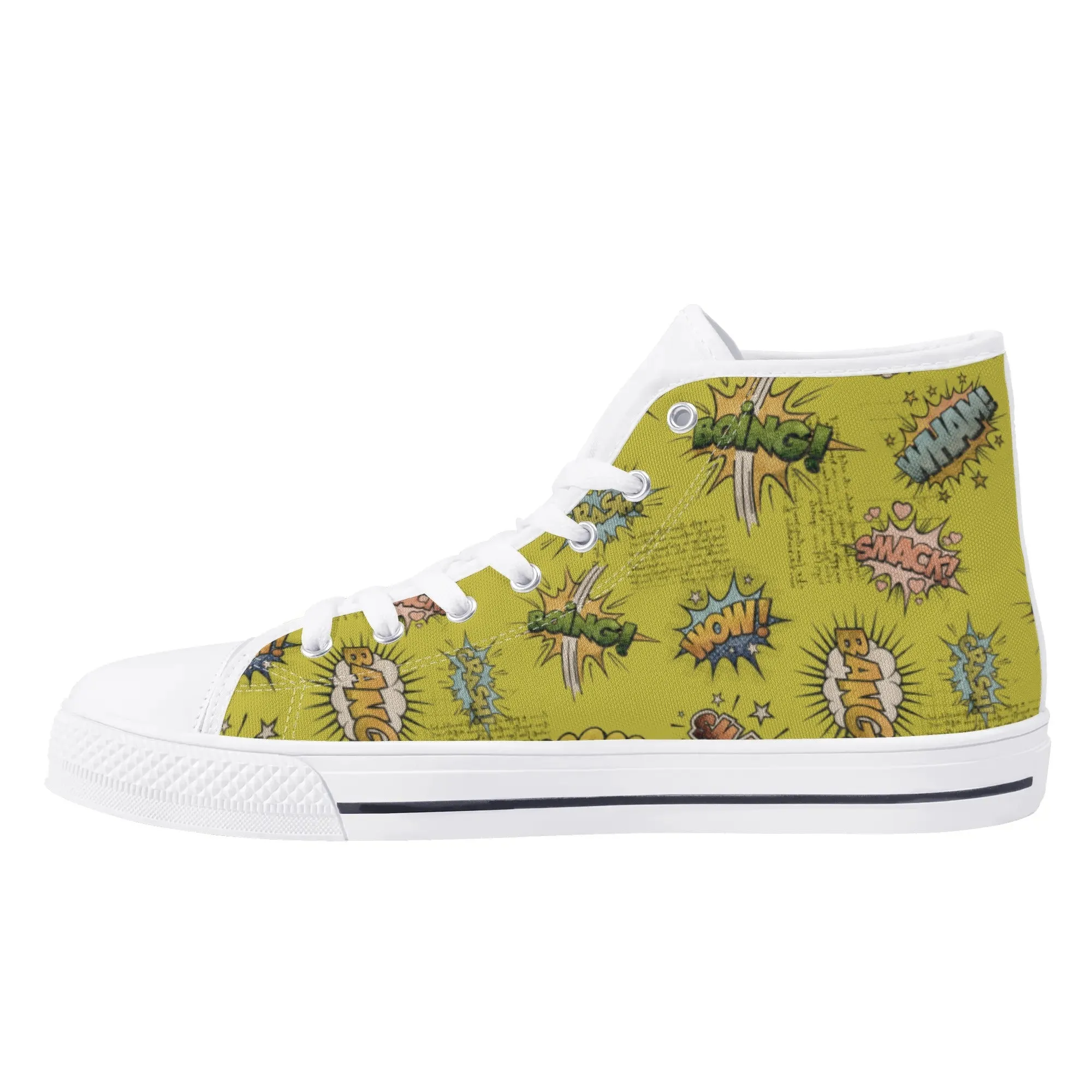 Canvas High Top Sneakers | Vintage Green | Unique Onomatopoeia Print | Retro Comic style