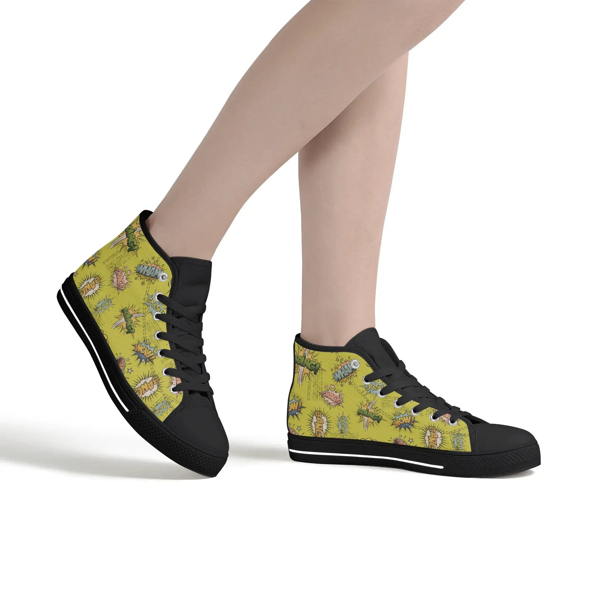 Canvas High Top Sneakers | Vintage Green | Unique Onomatopoeia Print | Retro Comic style