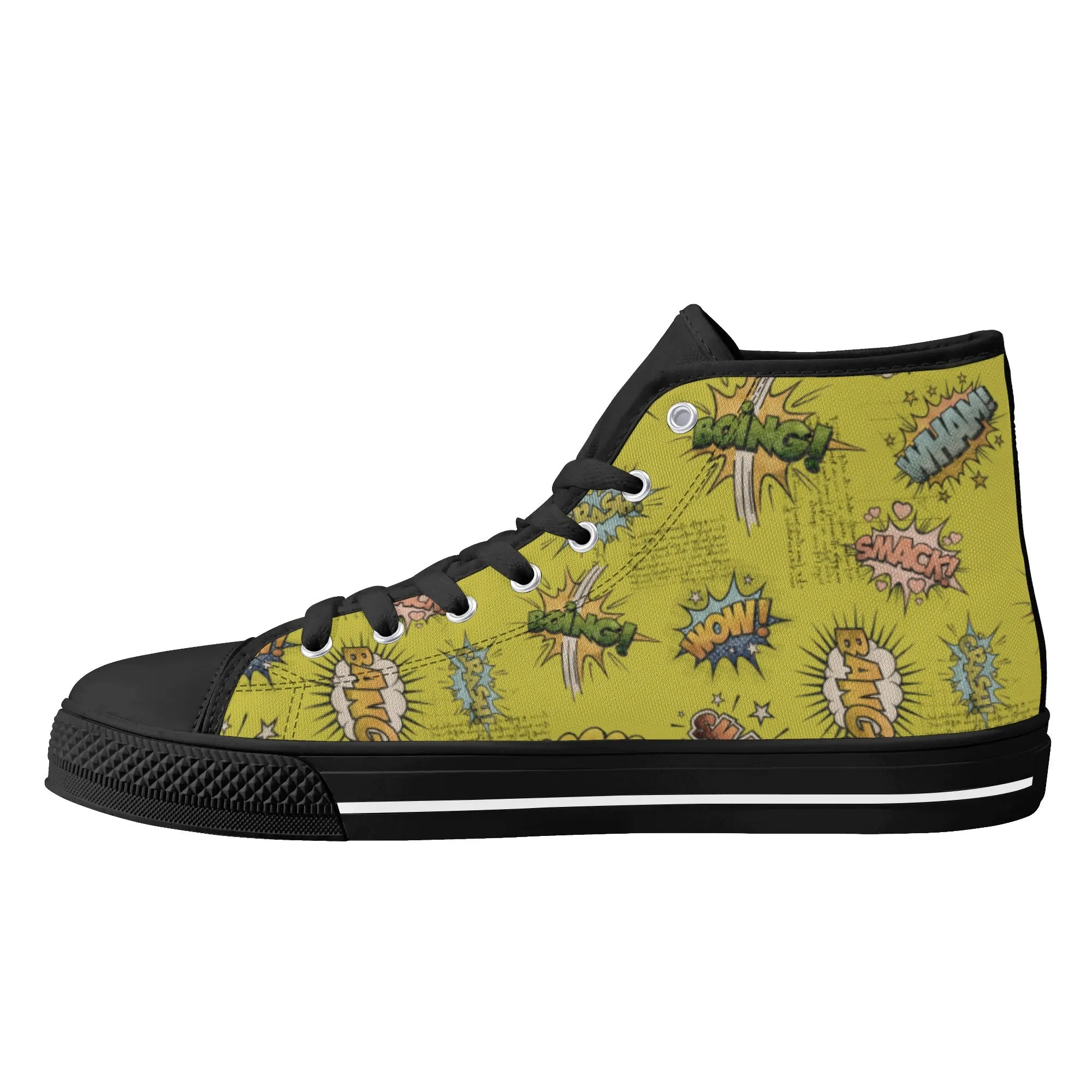 Canvas High Top Sneakers | Vintage Green | Unique Onomatopoeia Print | Retro Comic style