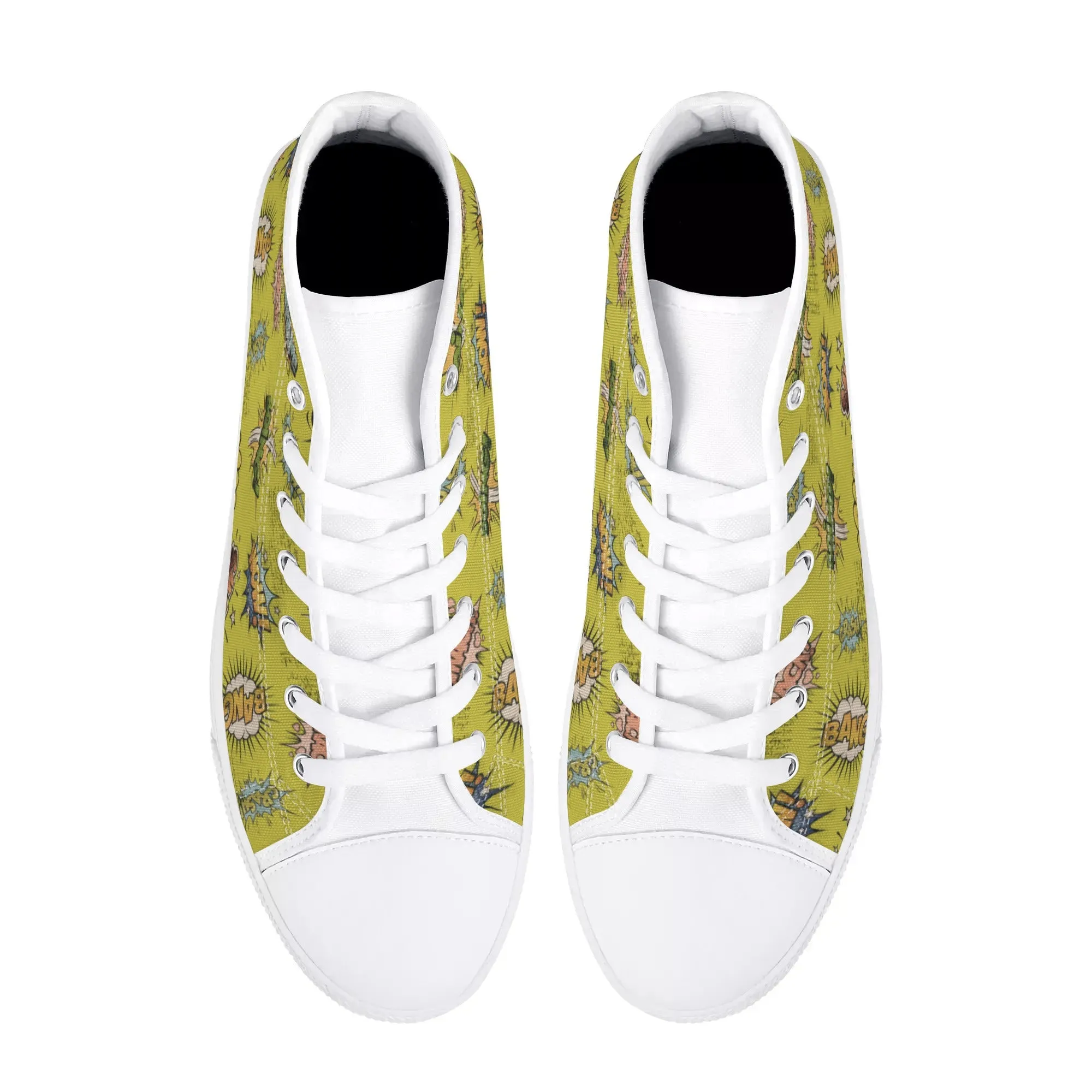 Canvas High Top Sneakers | Vintage Green | Unique Onomatopoeia Print | Retro Comic style