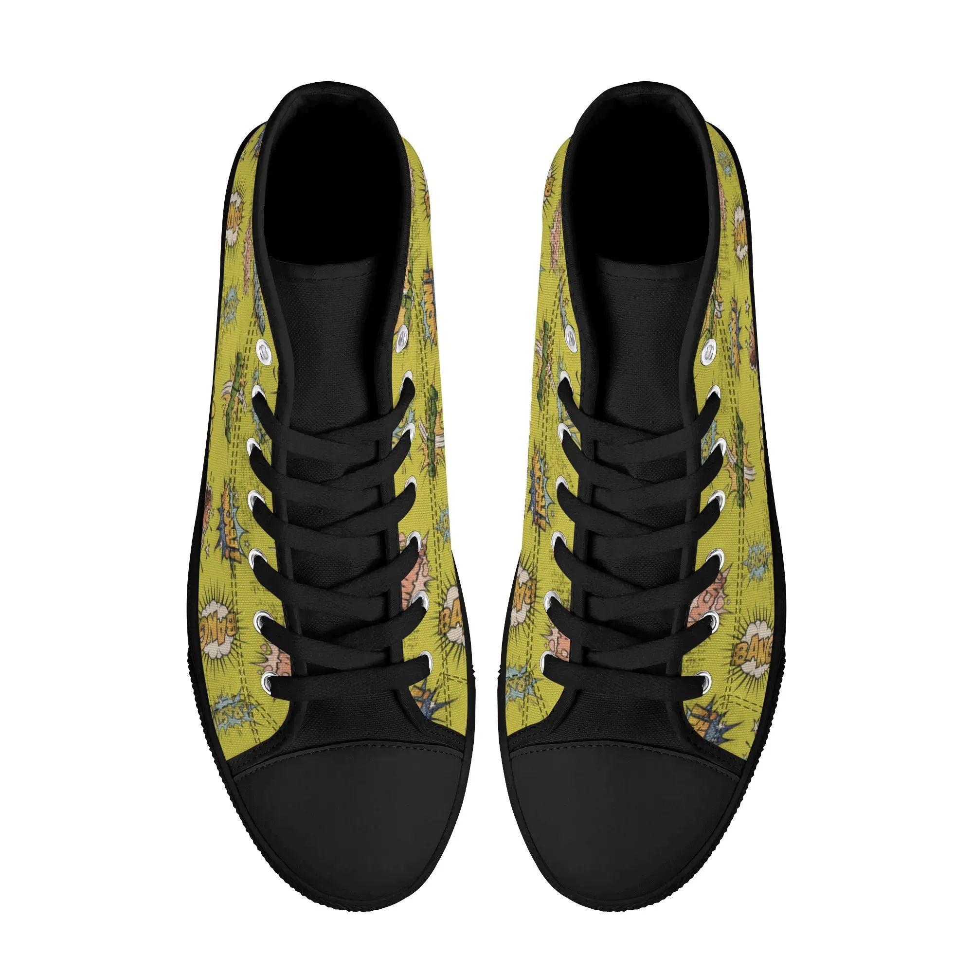 Canvas High Top Sneakers | Vintage Green | Unique Onomatopoeia Print | Retro Comic style