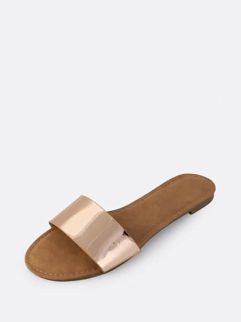 Classic Metallic Slip On Sandals ROSE GOLD