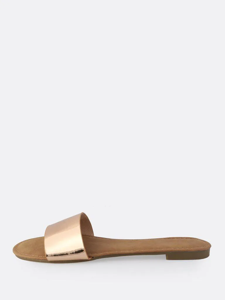 Classic Metallic Slip On Sandals ROSE GOLD