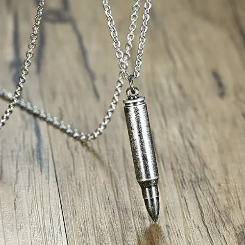 Classy Men Antique Rifle Bullet Pendant Necklace