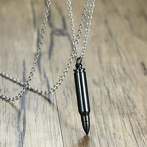 Classy Men Black Rifle Bullet Pendant Necklace