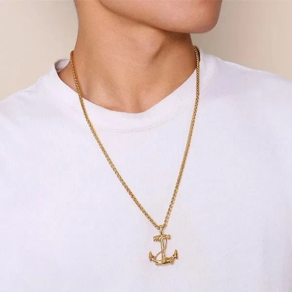 Classy Men Gold Anchor Pendant Necklace