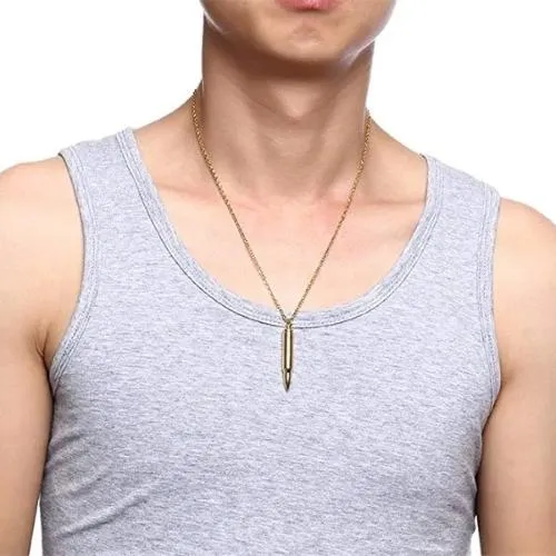 Classy Men Gold Rifle Bullet Pendant Necklace