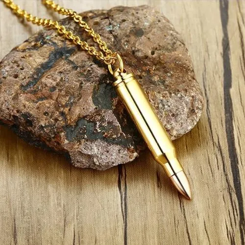 Classy Men Gold Rifle Bullet Pendant Necklace