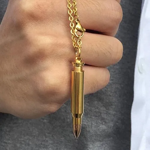 Classy Men Gold Rifle Bullet Pendant Necklace