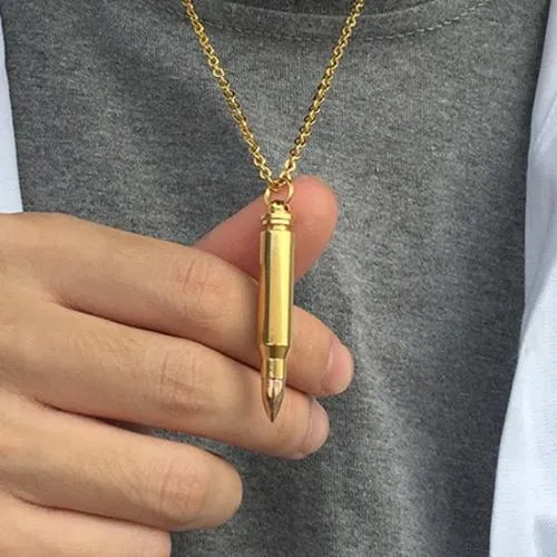 Classy Men Gold Rifle Bullet Pendant Necklace