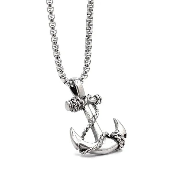 Classy Men Silver Anchor Pendant Necklace