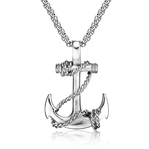 Classy Men Silver Anchor Pendant Necklace