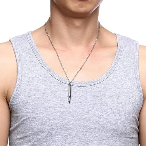 Classy Men Silver Rifle Bullet Pendant Necklace