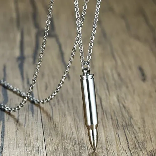 Classy Men Silver Rifle Bullet Pendant Necklace