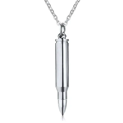 Classy Men Silver Rifle Bullet Pendant Necklace