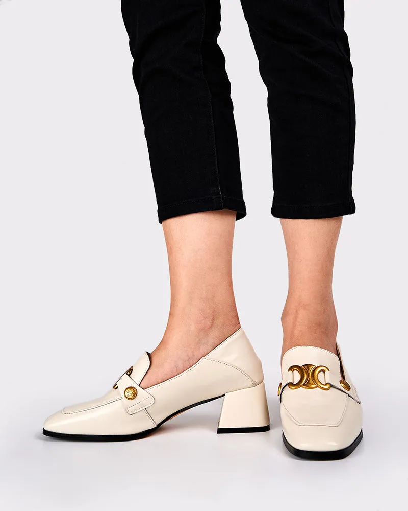 (Clean Up) Soft Chunky Heel Metal Buckle Loafers