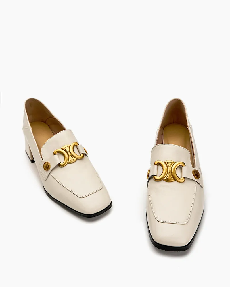 (Clean Up) Soft Chunky Heel Metal Buckle Loafers