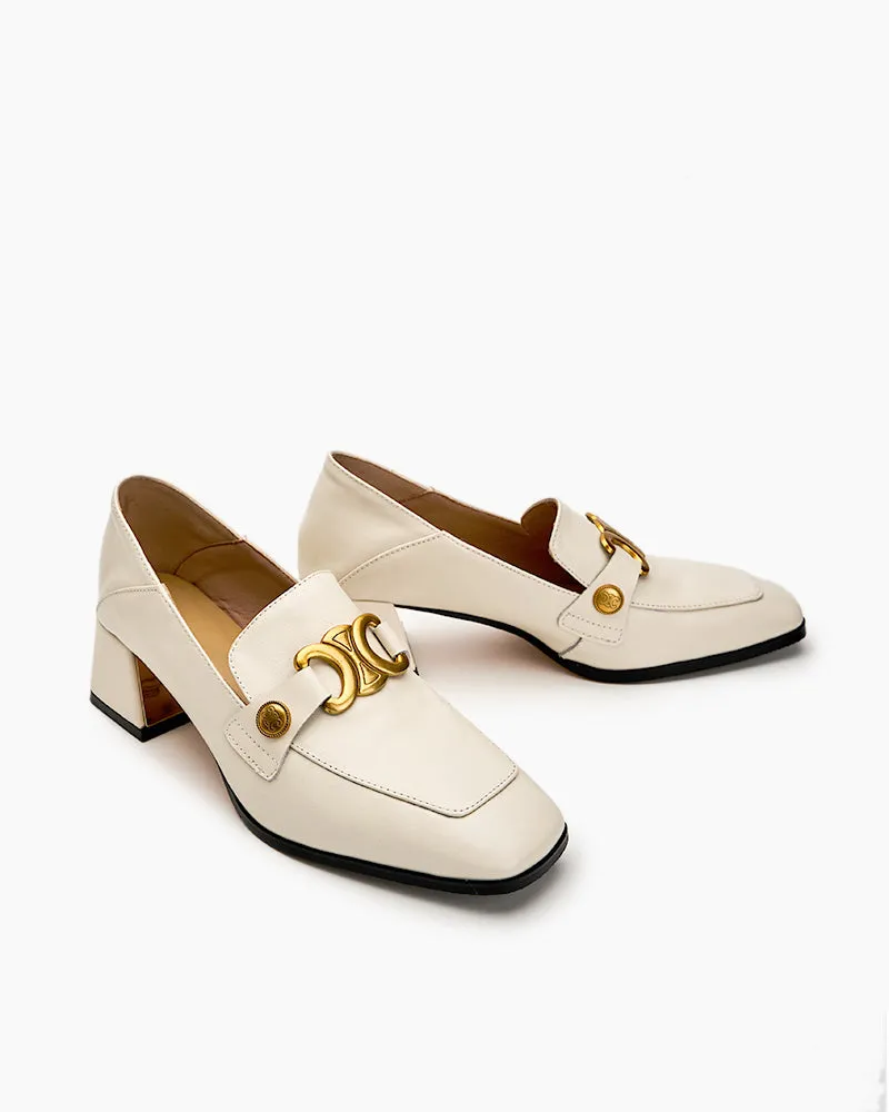 (Clean Up) Soft Chunky Heel Metal Buckle Loafers