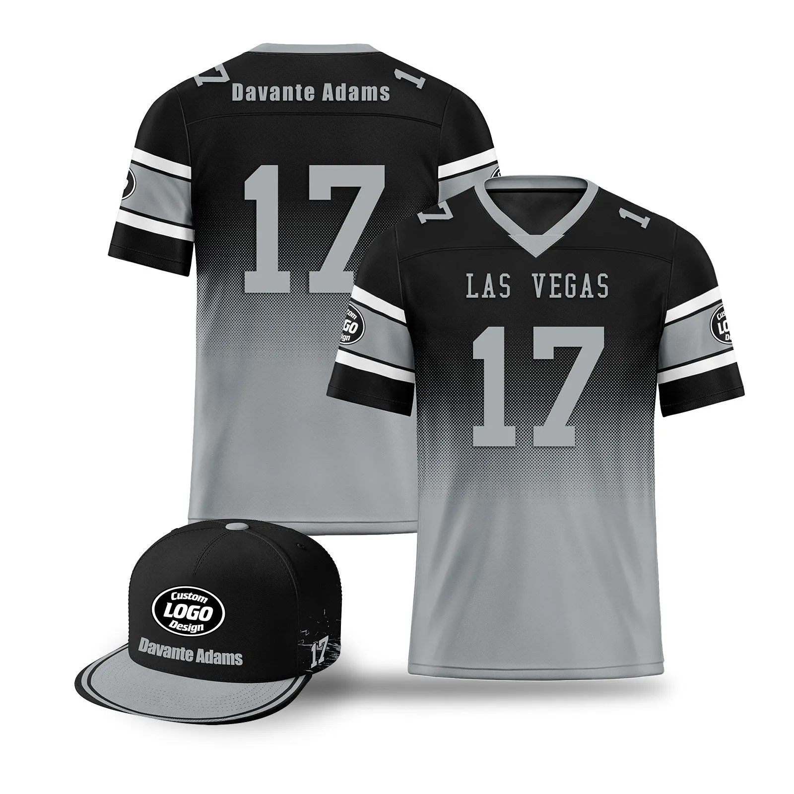 Custom Black Gray Las Vegas Football Jersey and Hat Combo Offer Personalized Combo ZH-D020326-20