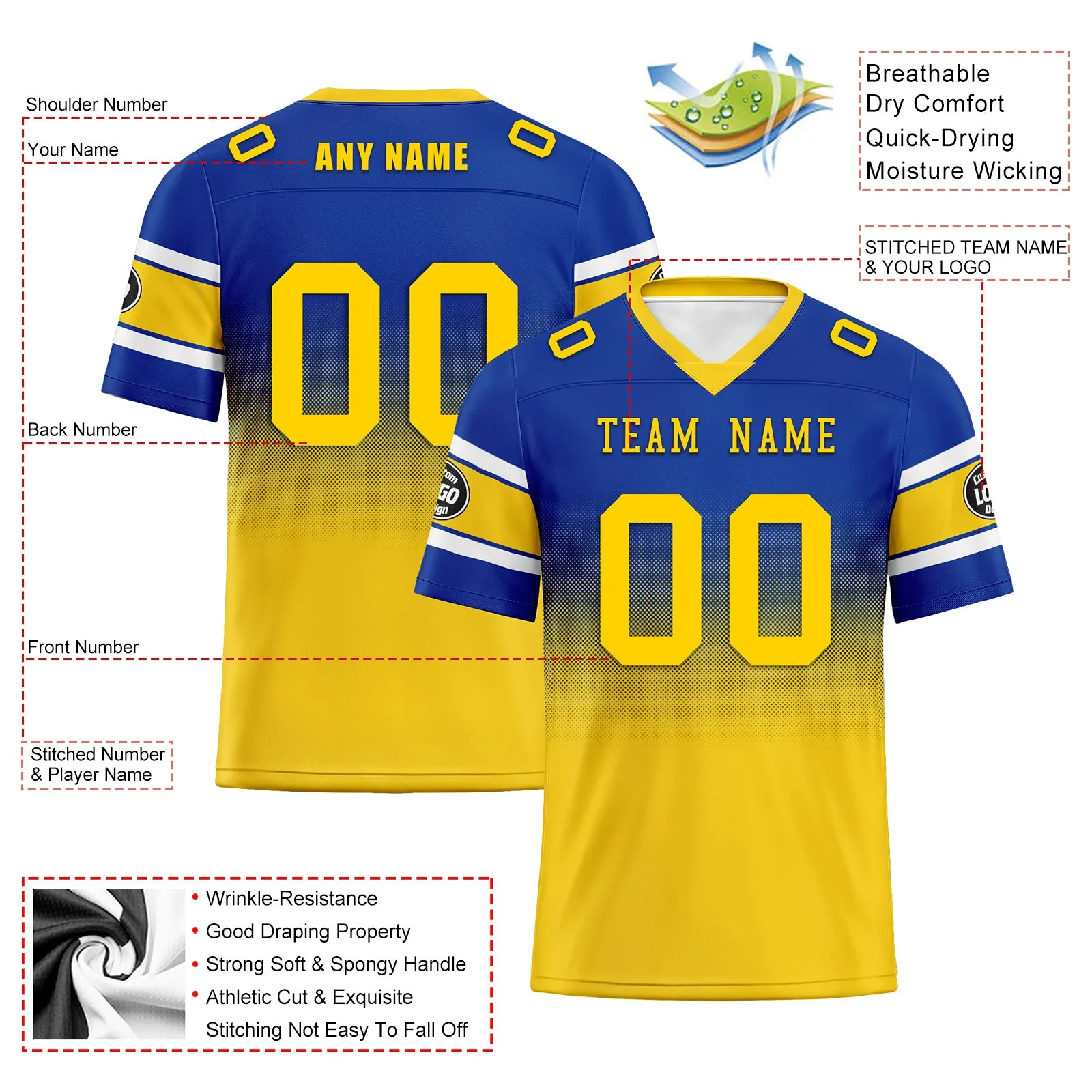 Custom Blue Yellow Los Angeles Football Jersey and Hat Combo Offer Personalized Combo ZH-D020326-15