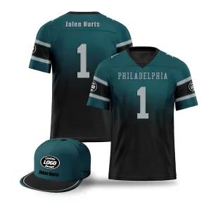 Custom Green Black Philadelphia Football Jersey and Hat Combo Offer Personalized Combo ZH-D020326-23