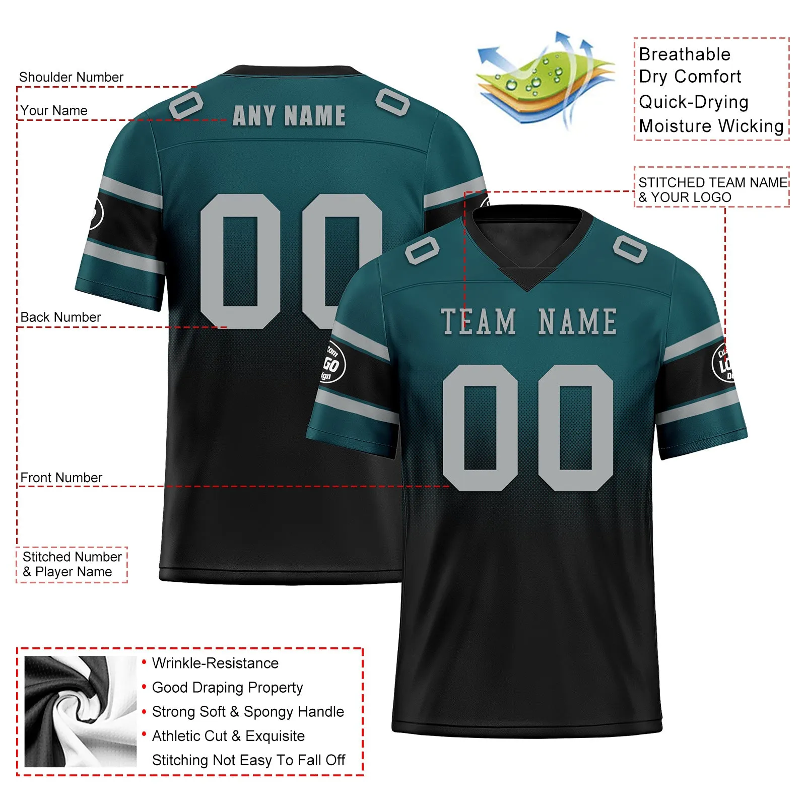 Custom Green Black Philadelphia Football Jersey and Hat Combo Offer Personalized Combo ZH-D020326-23