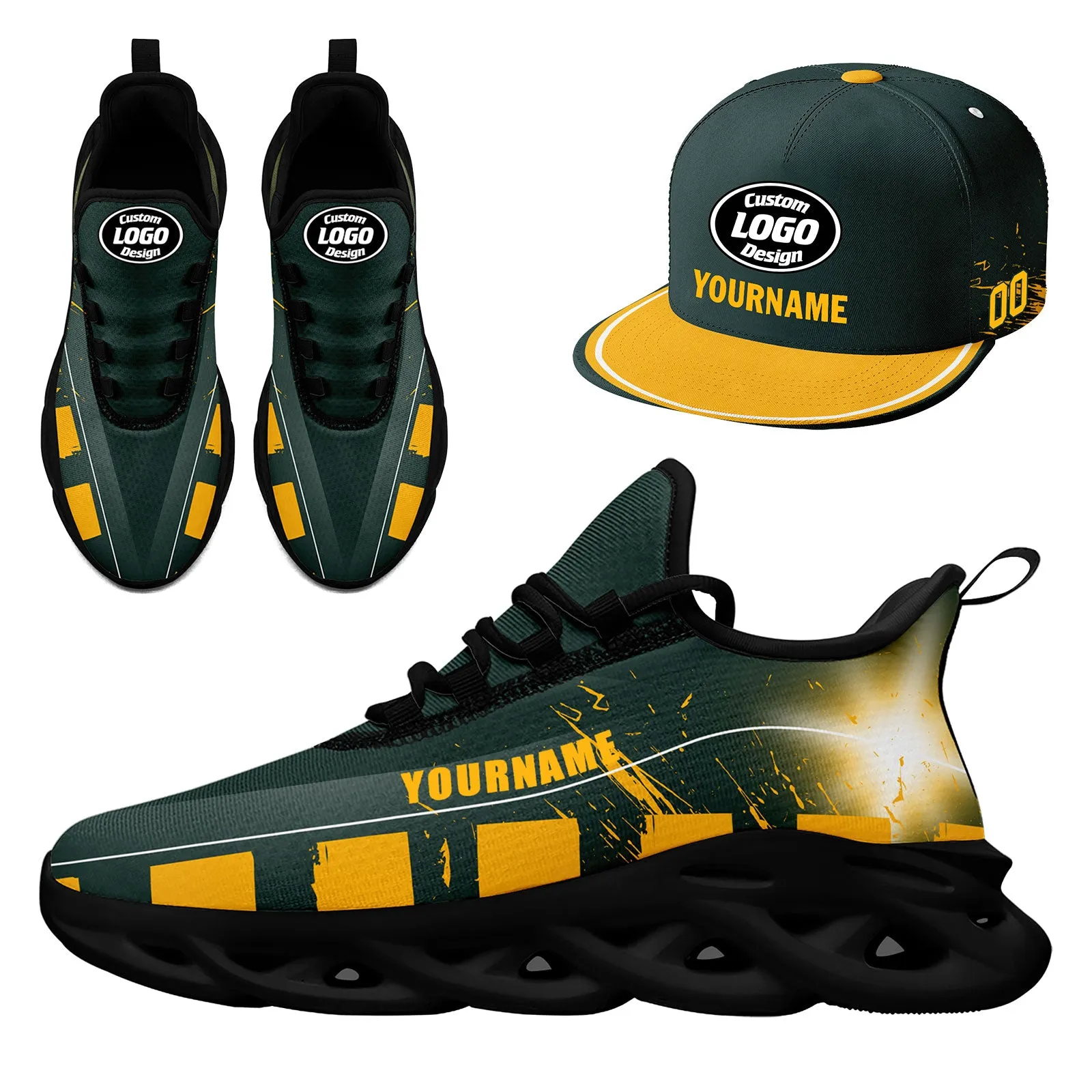 Custom Green Yellow Green Bay MaxSoul Shoes and Hat Combo Offer Personalized Combo ZH-D020264-13