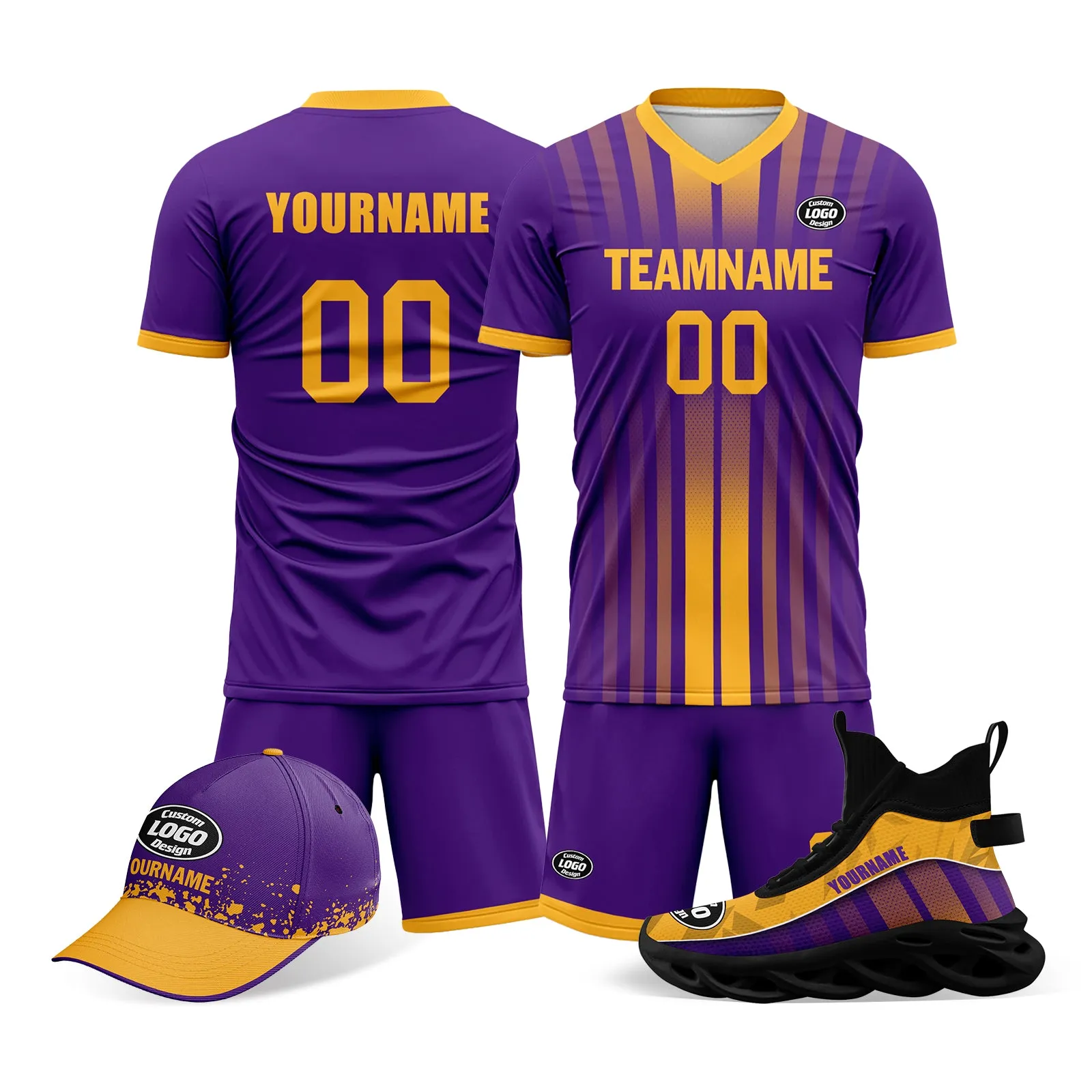 Custom Purple Yellow Jersey MaxSoul Shoes and Hat Combo Offer Personalized Combo ZH-D020234-4