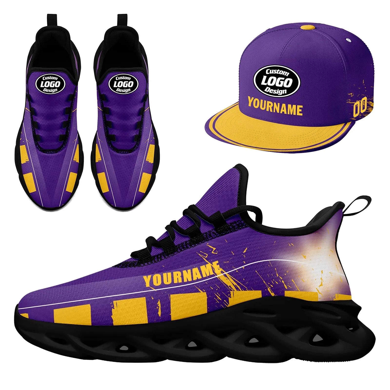 Custom Purple Yellow Minnesota MaxSoul Shoes and Hat Combo Offer Personalized Combo ZH-D020264-17