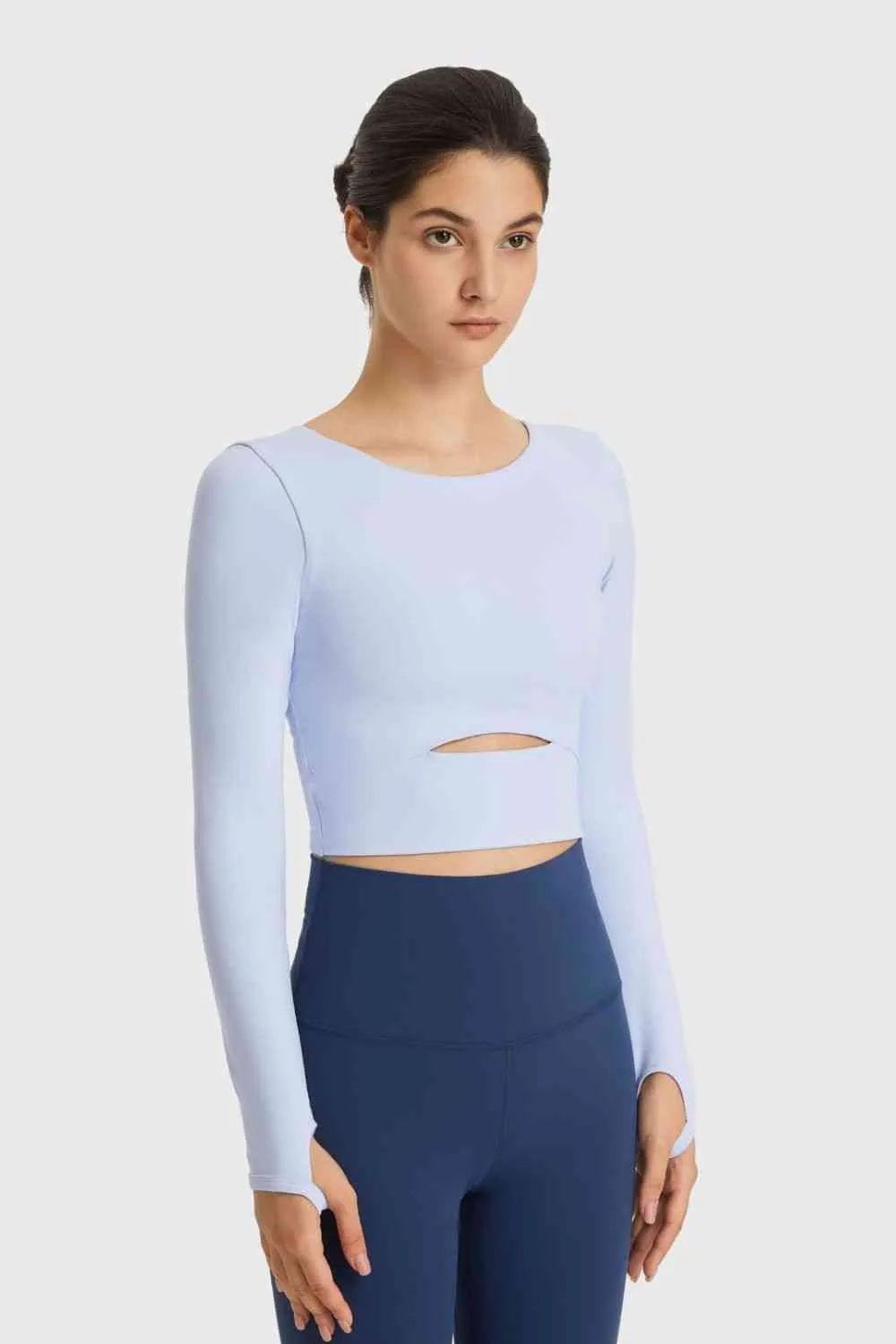 Cutout Long Sleeve Cropped Sports Top