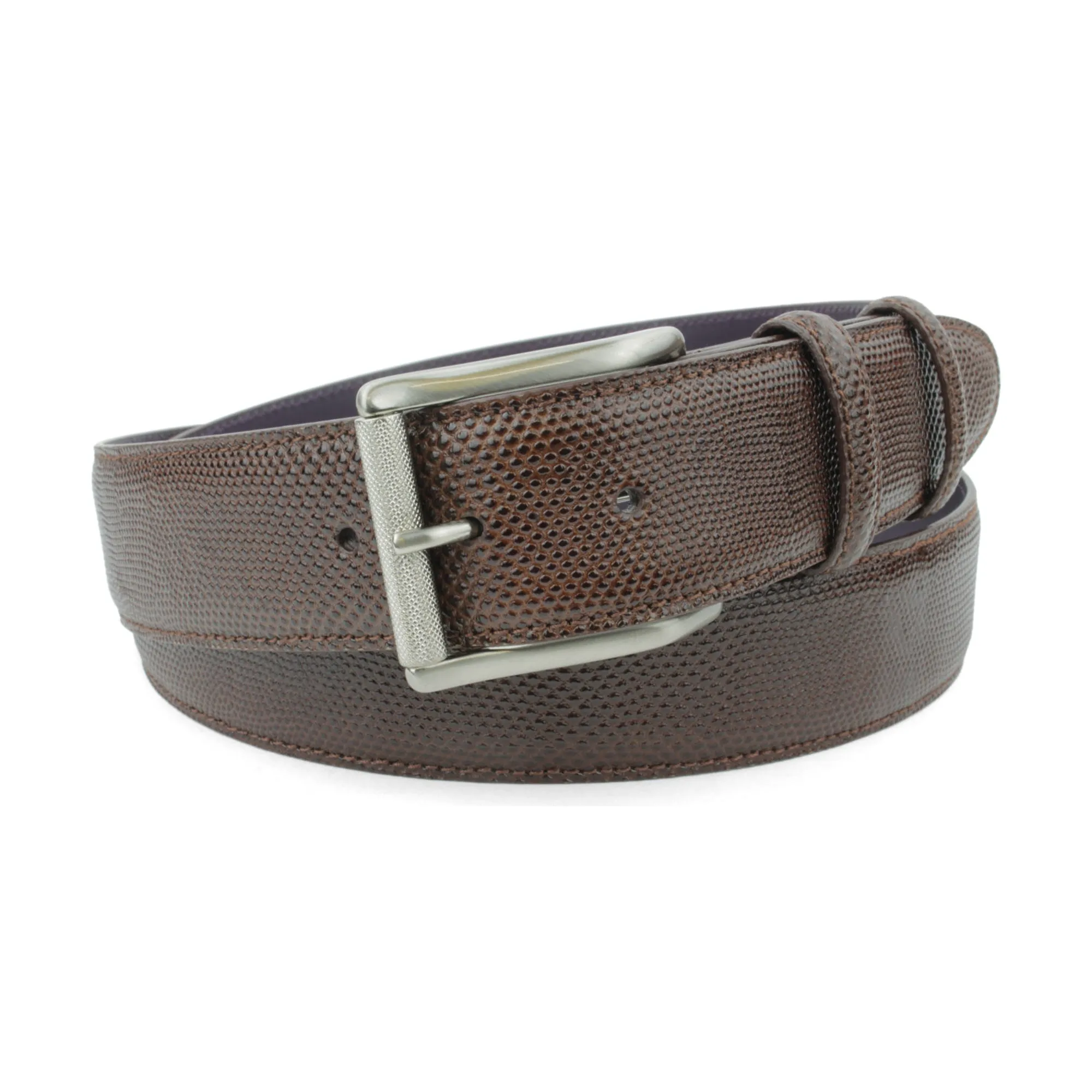 Dark Brown Carung Texture Satin Roller Prong Belt