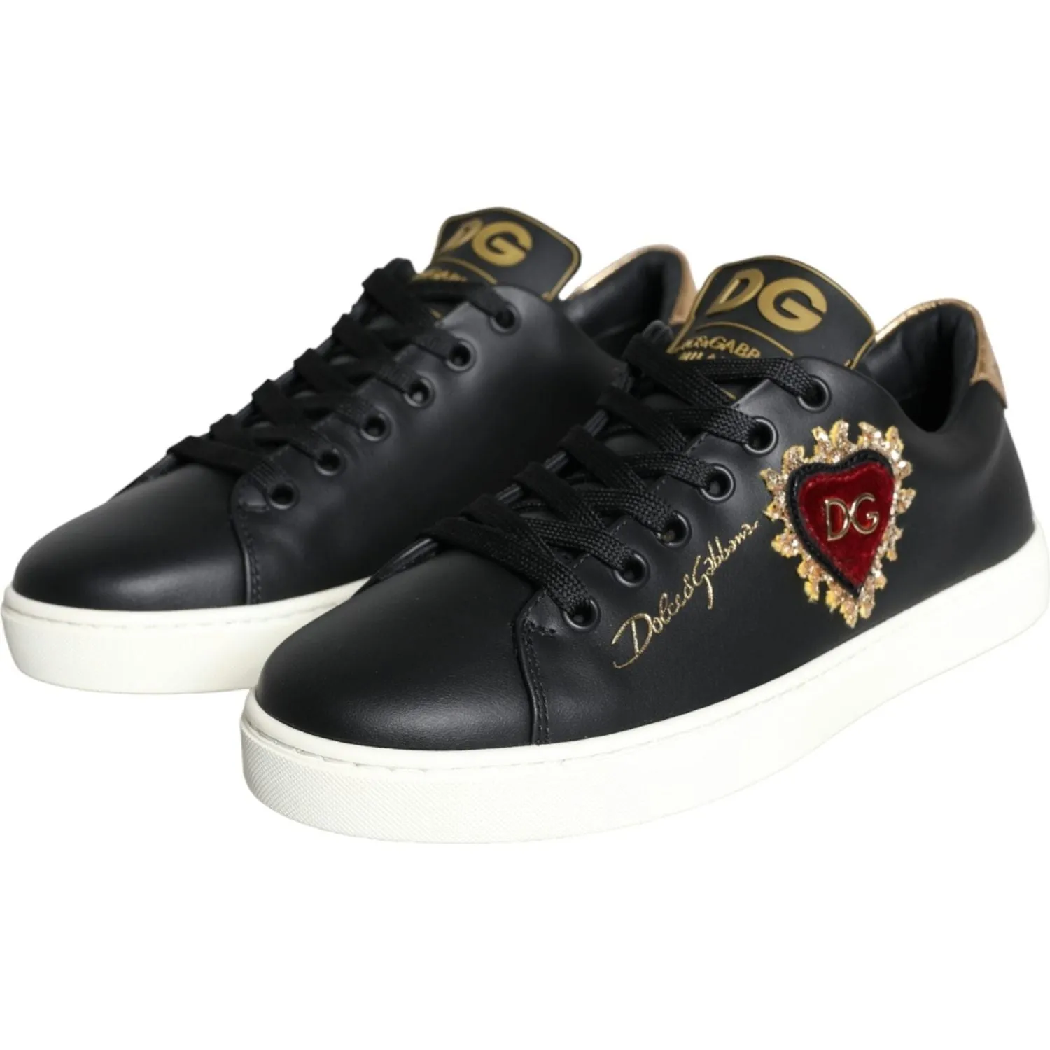 Dolce & Gabbana Black Portofino Sacred Heart Sneakers Shoes