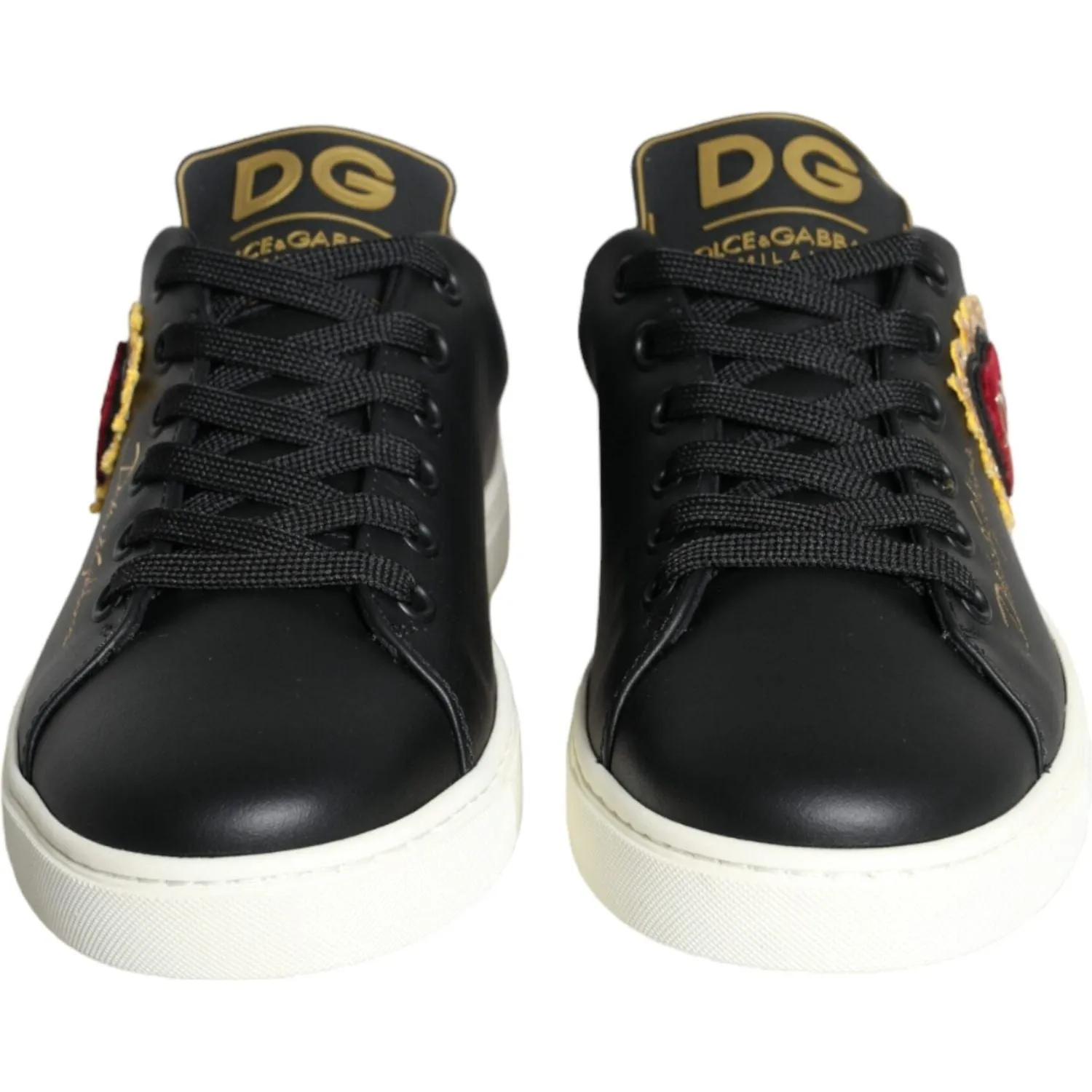 Dolce & Gabbana Black Portofino Sacred Heart Sneakers Shoes