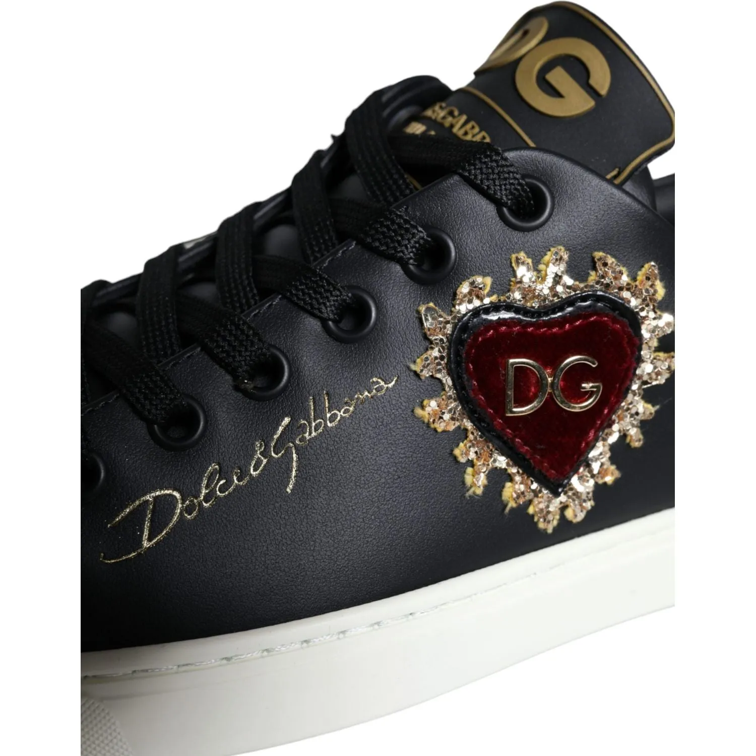 Dolce & Gabbana Black Portofino Sacred Heart Sneakers Shoes