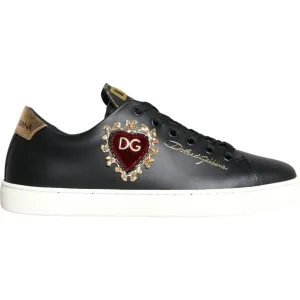 Dolce & Gabbana Black Portofino Sacred Heart Sneakers Shoes