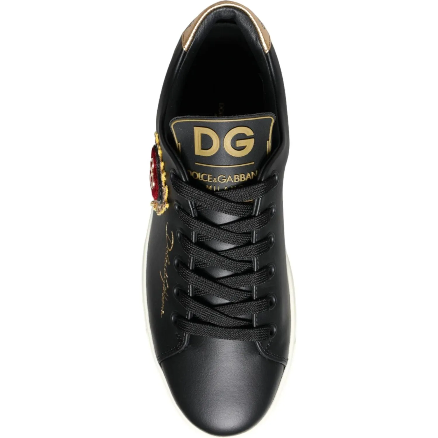 Dolce & Gabbana Black Portofino Sacred Heart Sneakers Shoes