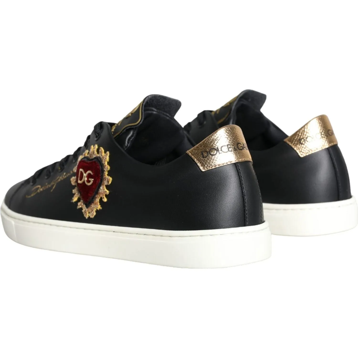 Dolce & Gabbana Black Portofino Sacred Heart Sneakers Shoes