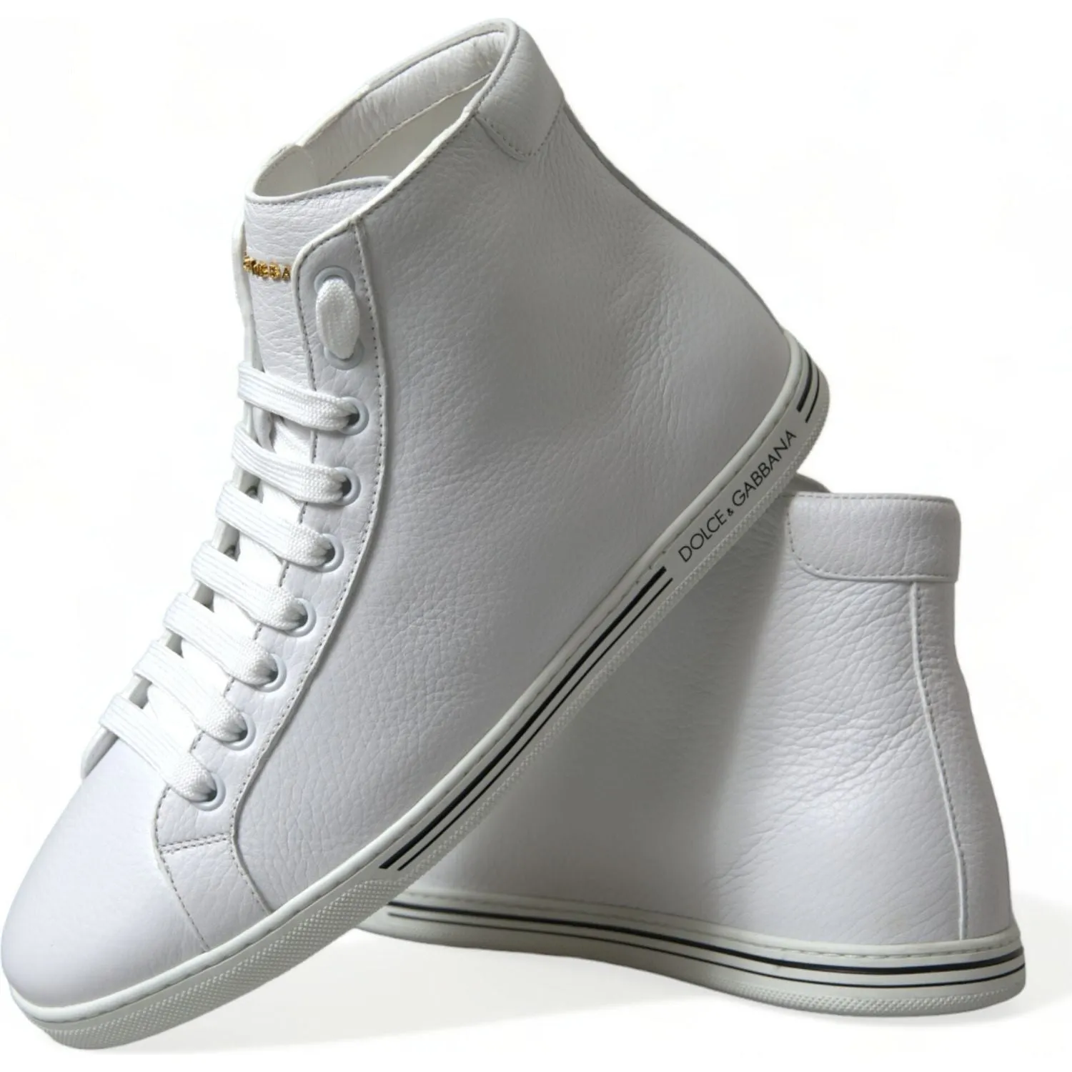 Dolce & Gabbana Elegant White Leather High Top Sneakers