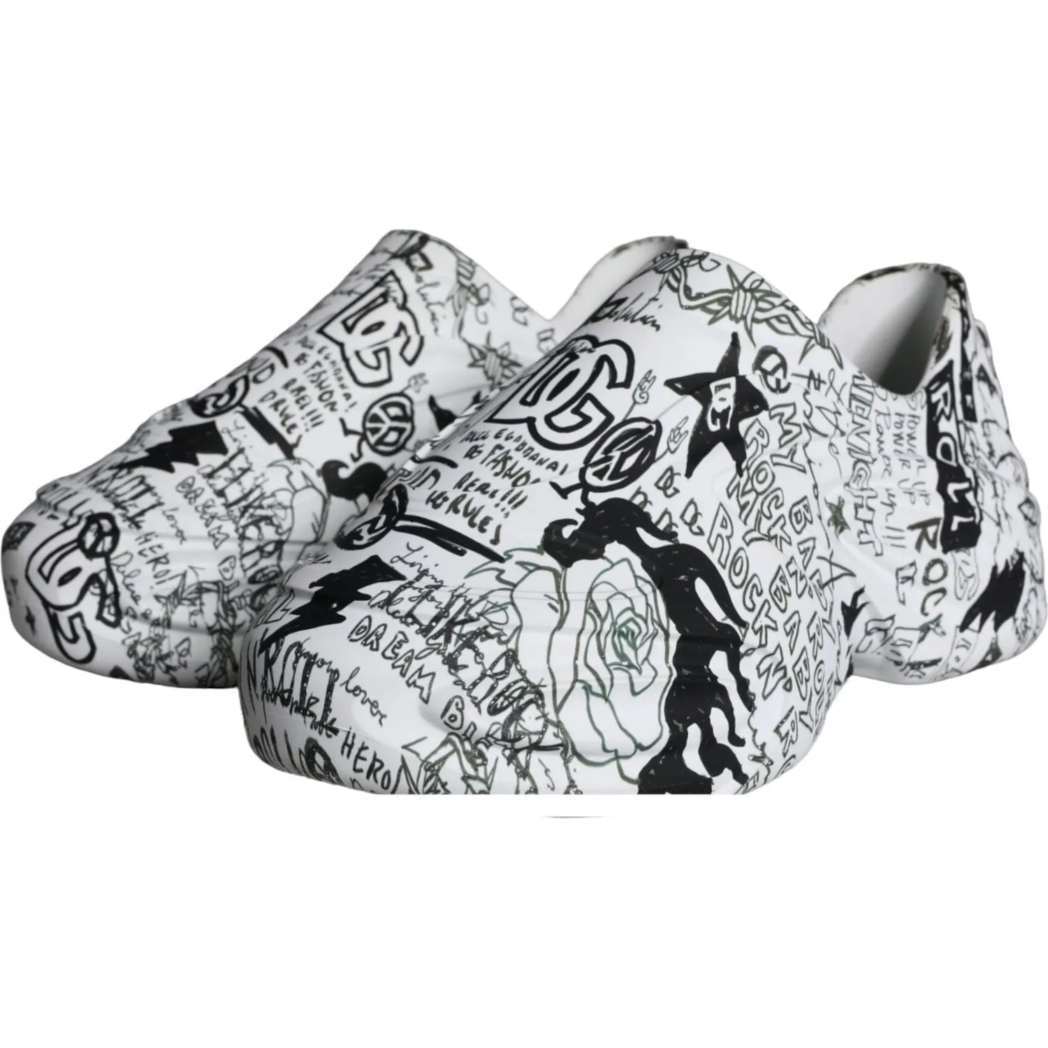 Dolce & Gabbana White Black Graffiti Daymaster Sneakers Shoes