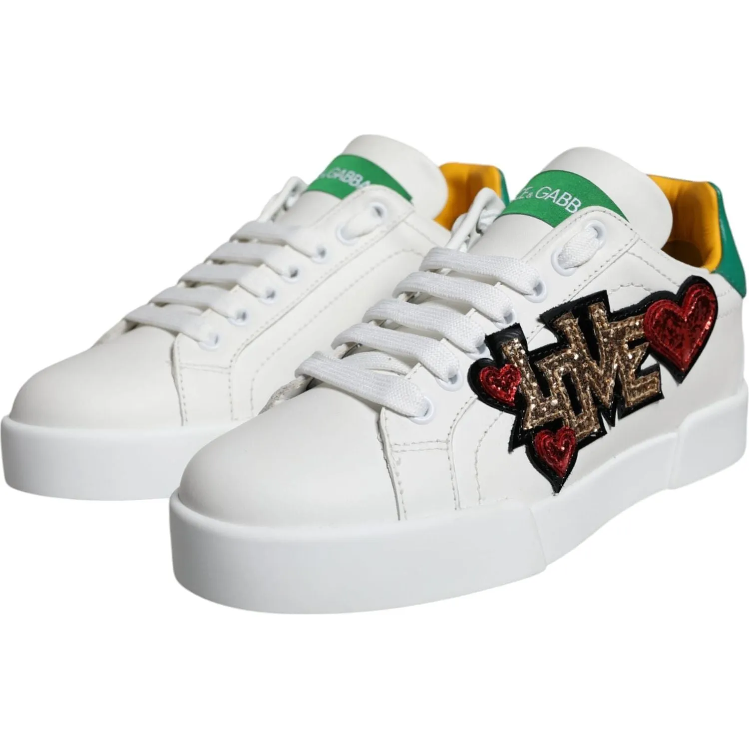 Dolce & Gabbana White Love Patch Portofino Sneakers Shoes