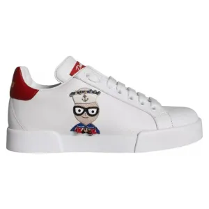 Dolce & Gabbana White Patch Calfskin Nappa Portofino Sneakers Shoes