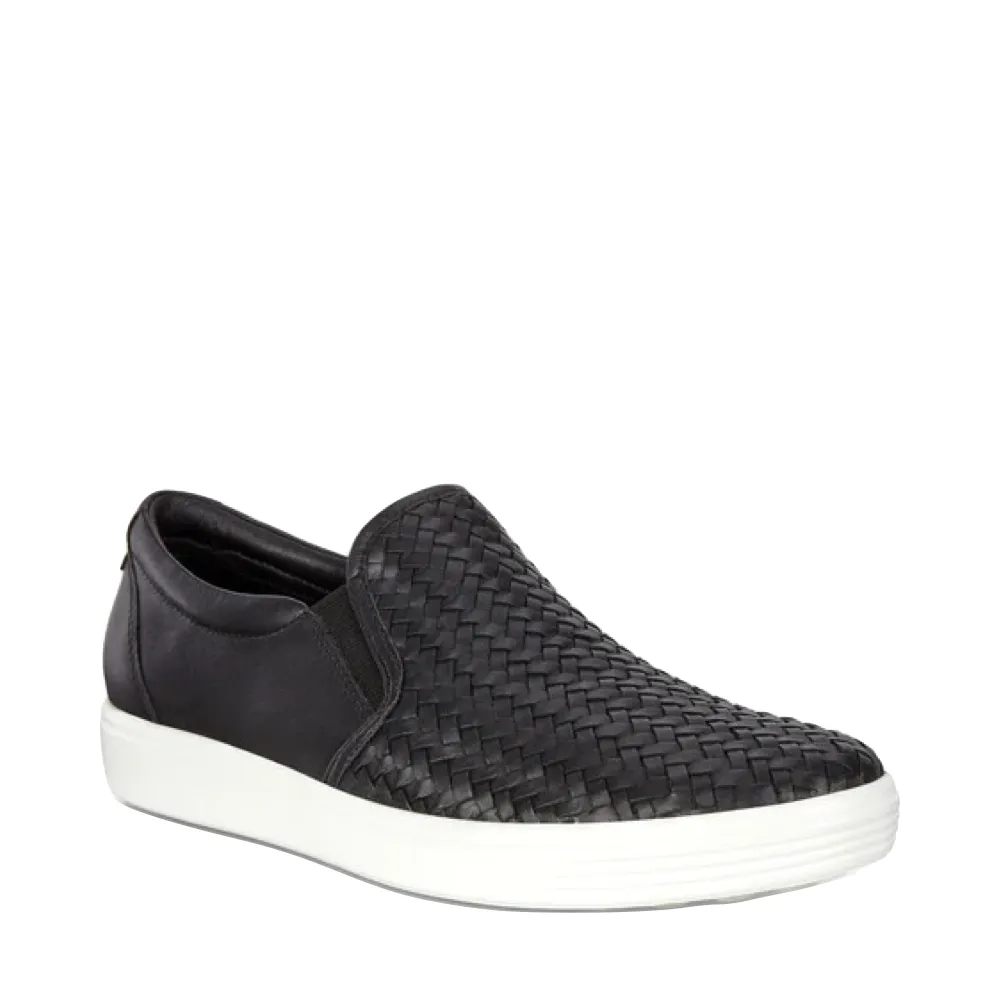 ECCO Women's Soft 7 Woven Leather Slip On 2.0 in Black